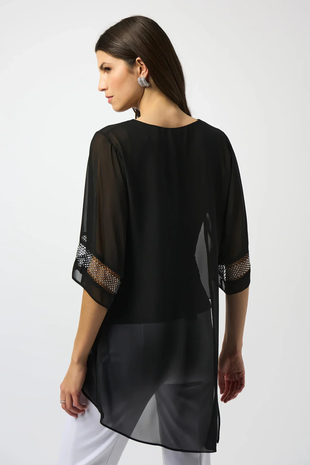 Joseph Ribkoff Signature Asymmetrical Layered Bling Top (251740)(Black)(Size 10)