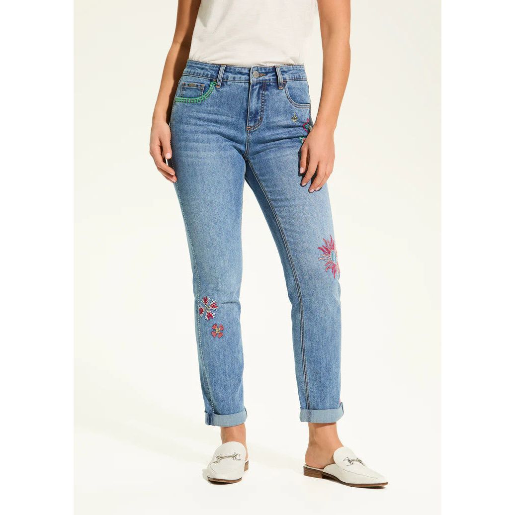 FDJ French Dressing Embroidered Accents Girlfriend Ankle Jeans