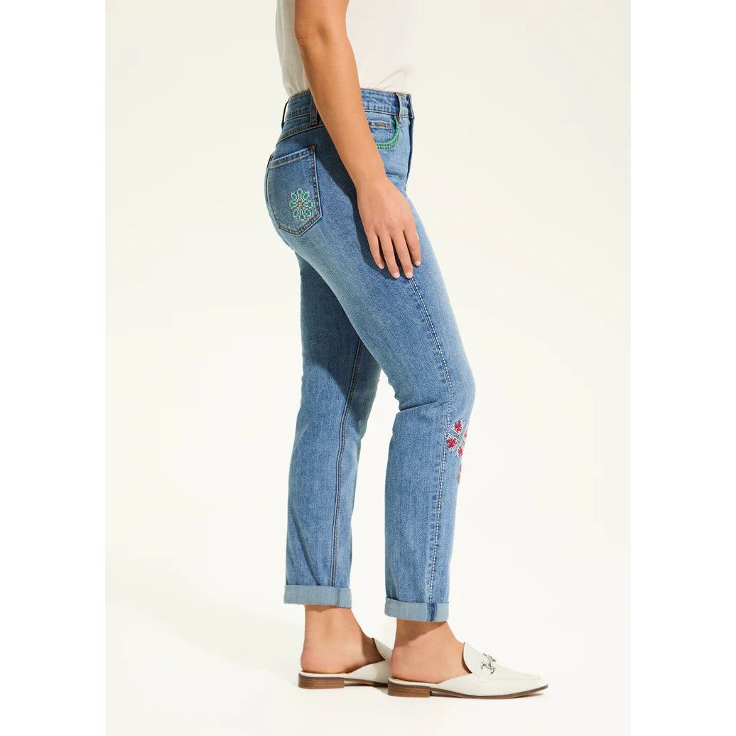 FDJ French Dressing Embroidered Accents Girlfriend Ankle Jeans
