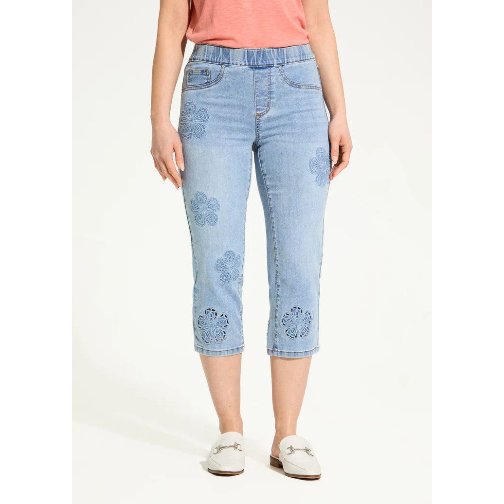 FDJ French Dressing Tonal Floral Detail Pull-On Capri Jean