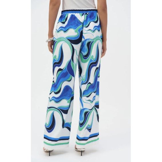 Joseph Ribkoff Print Wide Leg Pant (WHT/NVY/GRN)