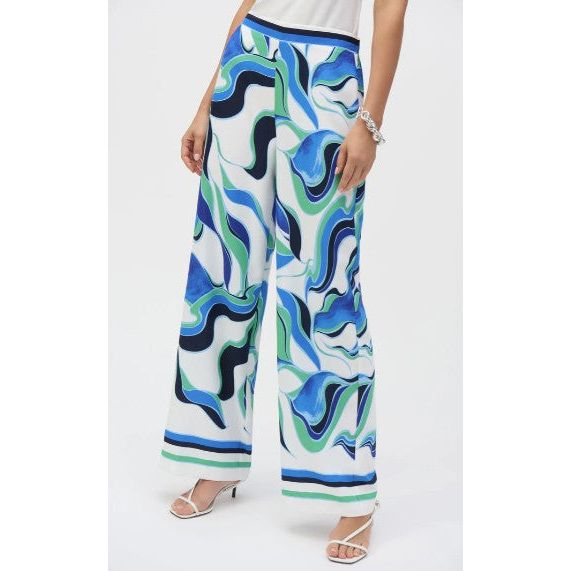 Joseph Ribkoff Print Wide Leg Pant (WHT/NVY/GRN)
