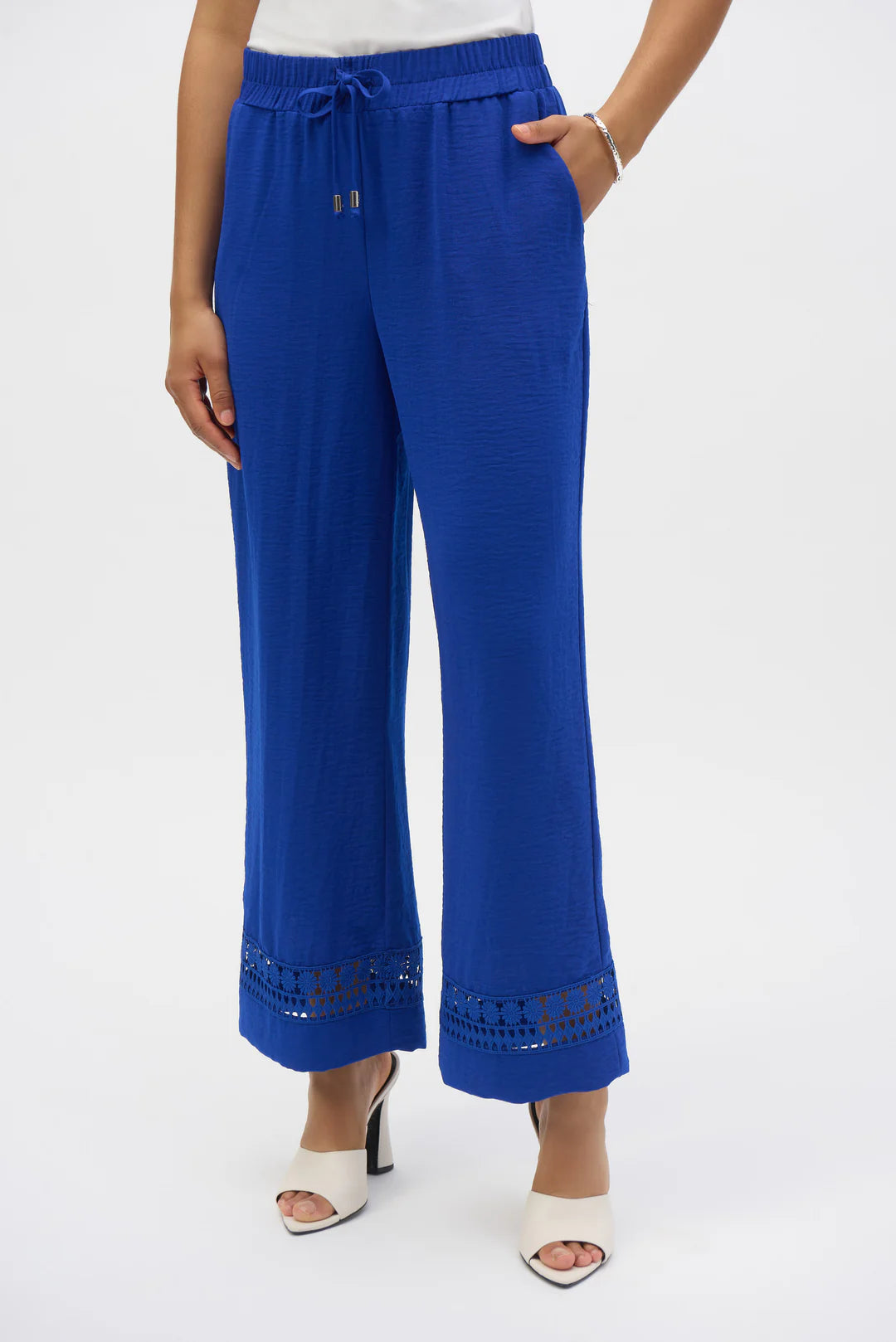 Joseph Ribkoff Gauze Drawstring Pant with Cut Out Lace Detail (Royal) (252110)