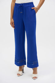 Joseph Ribkoff Gauze Drawstring Pant with Cut Out Lace Detail (Royal) (252110)