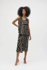 Joseph Ribkoff Silky Knit Geo Print Sleeveless Top ( 252113)(Black Beige )(Size 10)