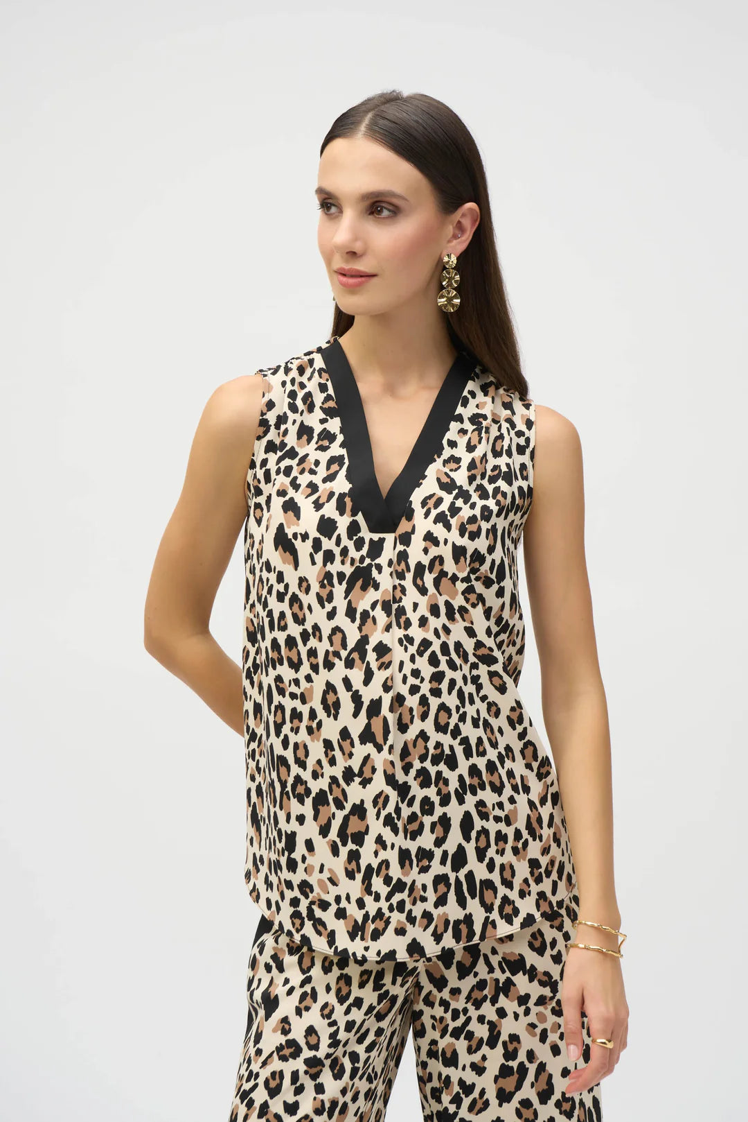 Joseph Ribkoff Animal Print Woven Sleeveless Top  (252118)(Beige Black)(Size 12)