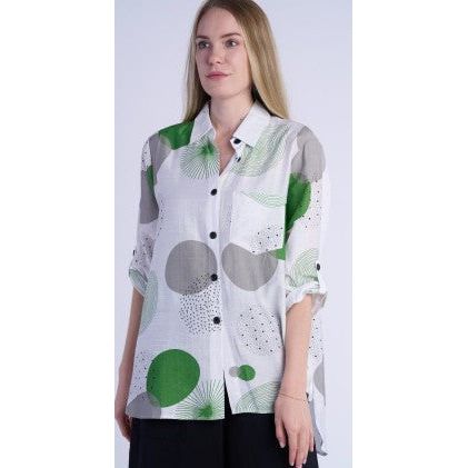 Shana Green Print Hi-Low Shirt