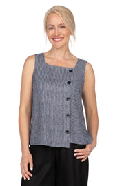 Olivia Sleeveless Stripe Flax Linen Tank (252130) (Navy)