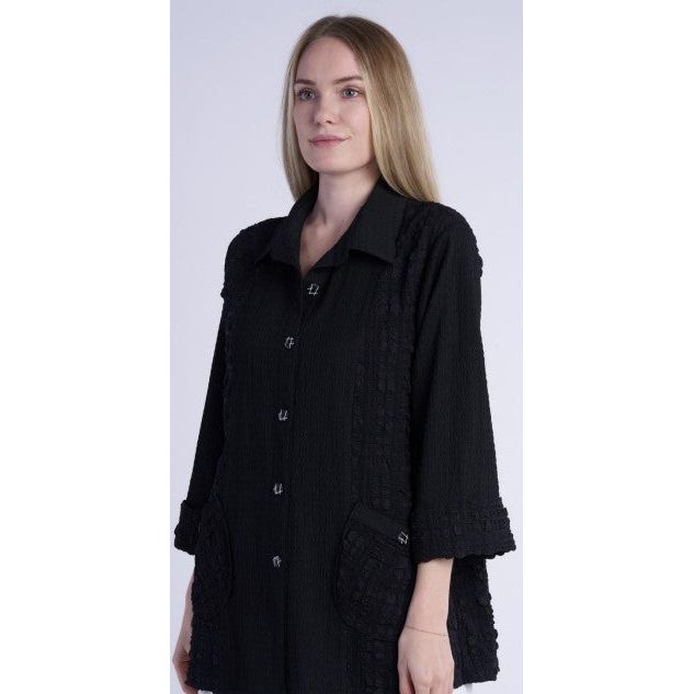 Shana Puffer Mixed Media Solid Black Shirt