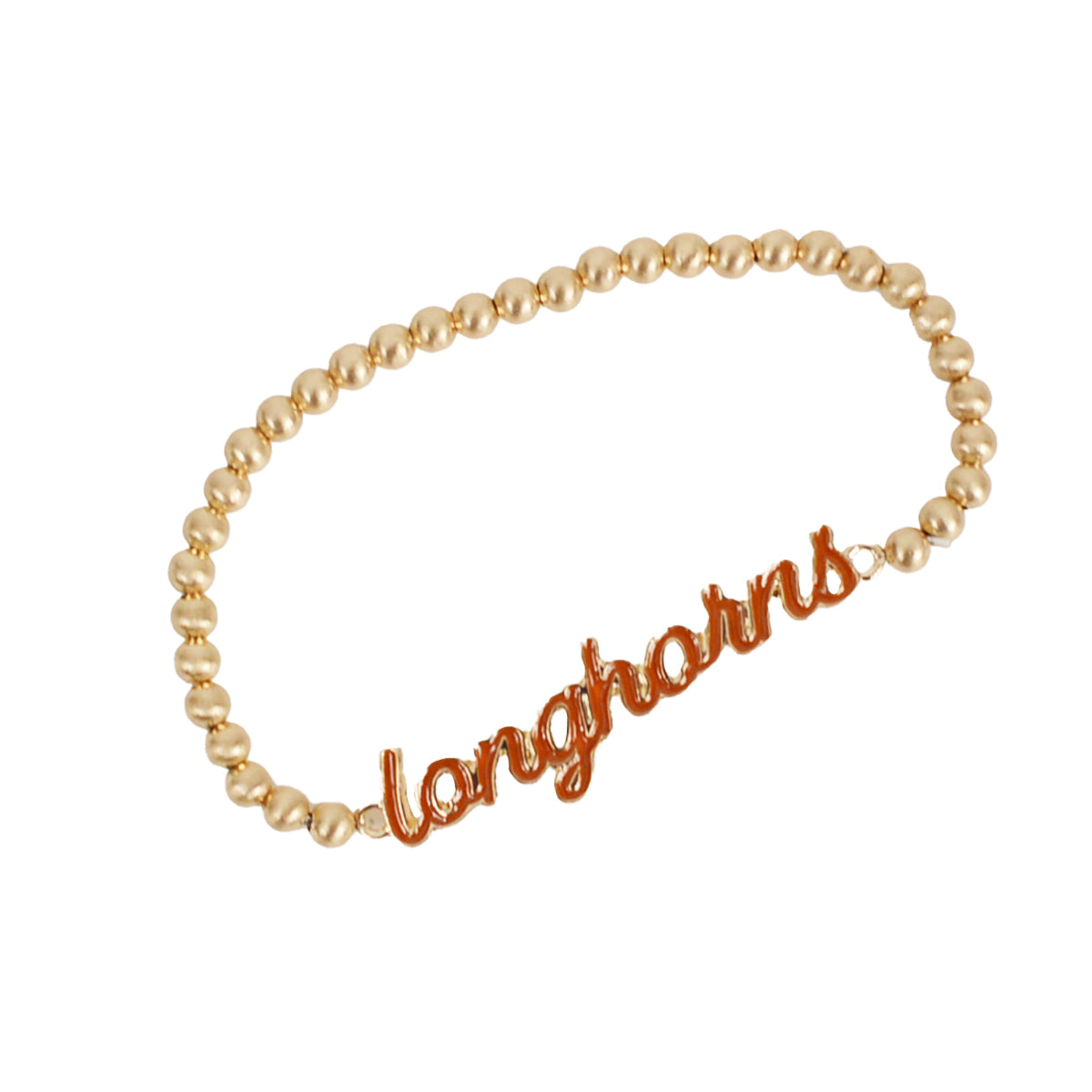 Texas Longhorn Canvas Script Enamel Longhorns Satin Ball Bead Stretch Bracelet (25280B-TEX)