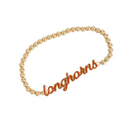 Texas Longhorn Canvas Script Enamel Longhorns Satin Ball Bead Stretch Bracelet (25280B-TEX)