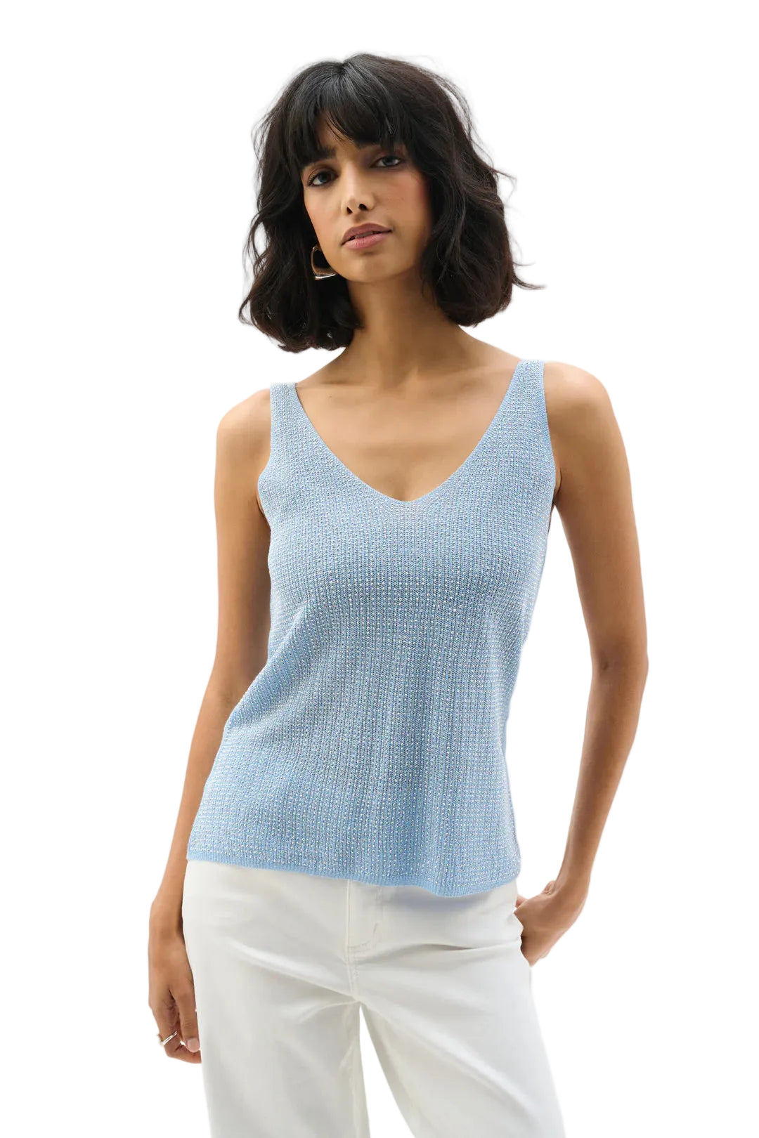 Joseph Ribkoff Metallic Knitted  Tank (262915S26)(Sky Blue)