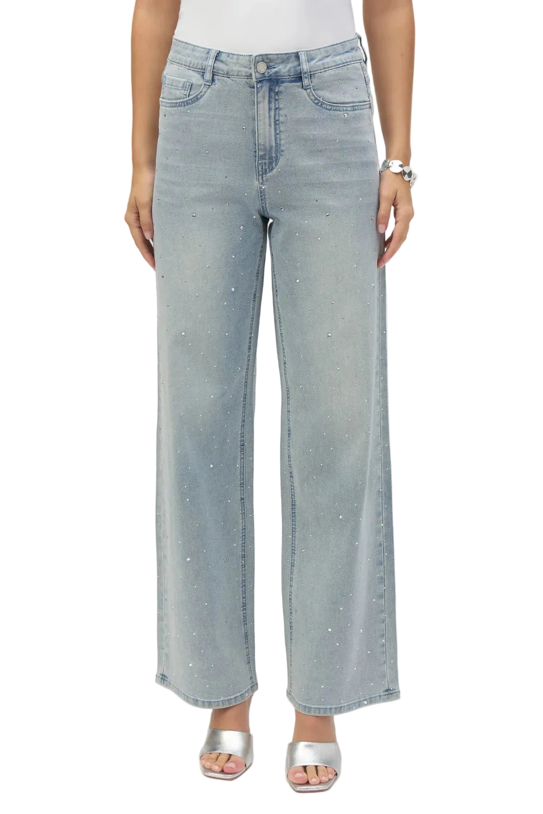 Joseph Ribkoff Wide Leg Jean With Crystals (252916-47)(Lt Denim)