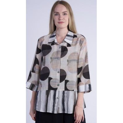 Shana Print Stripe Mix Media Shirt