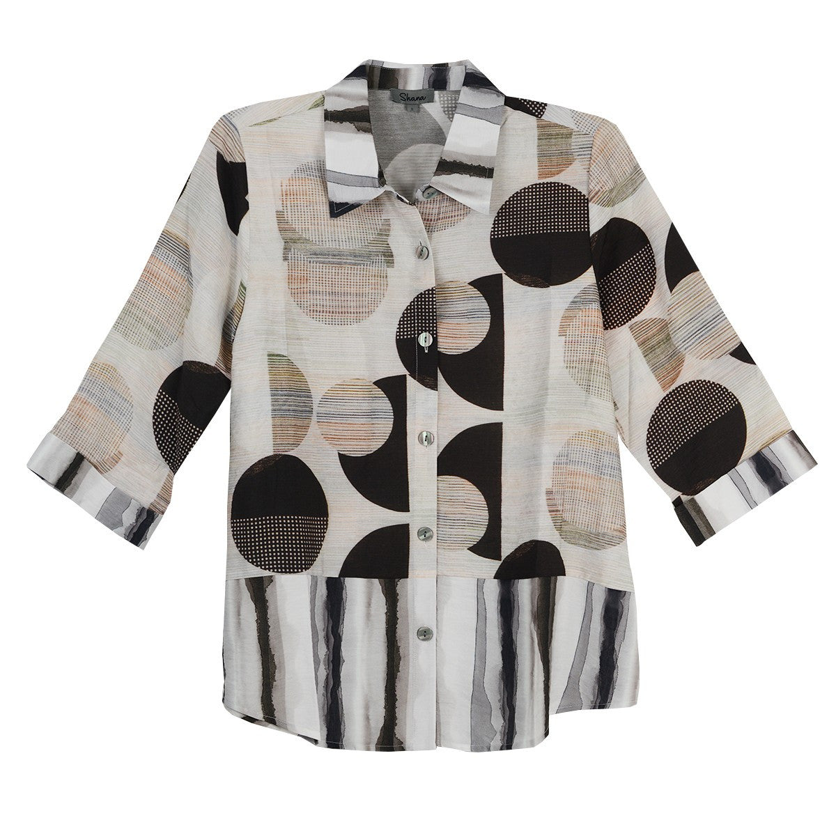 Shana Print Stripe Mix Media Shirt