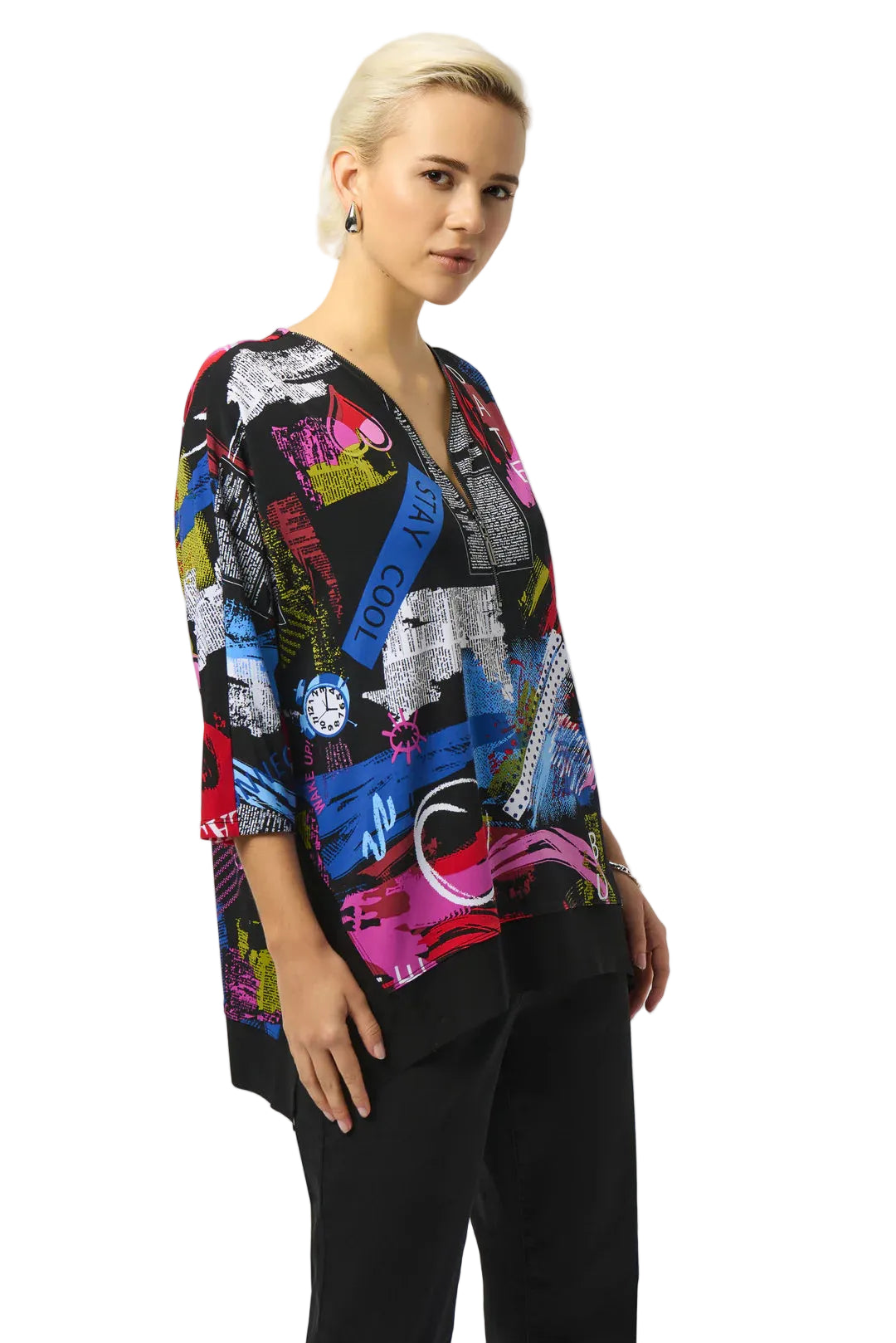 Joseph Ribkoff Quarter Zip  Printed Pullover (253113)(Multi)