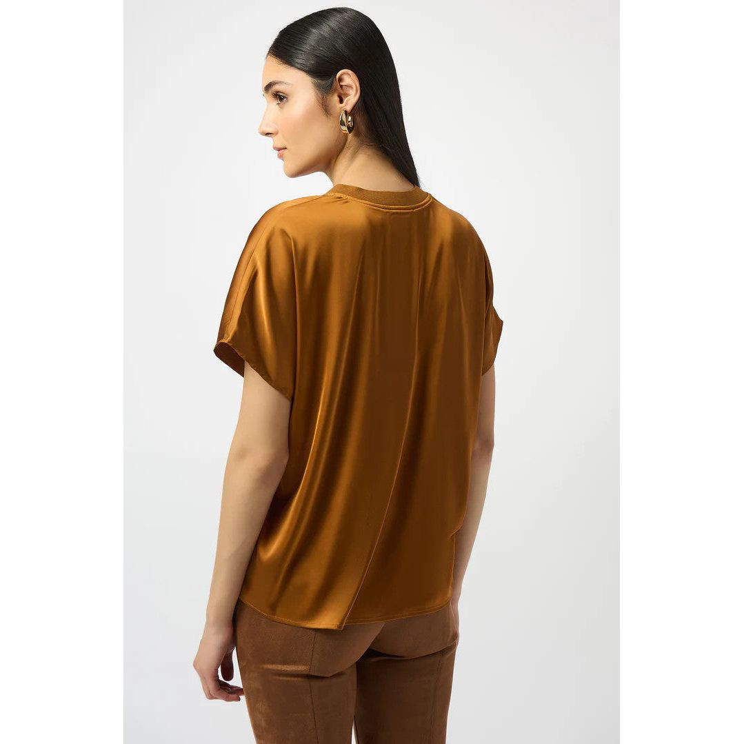 Joseph Ribkoff Whiskey V-Neck Satin Pullover Top