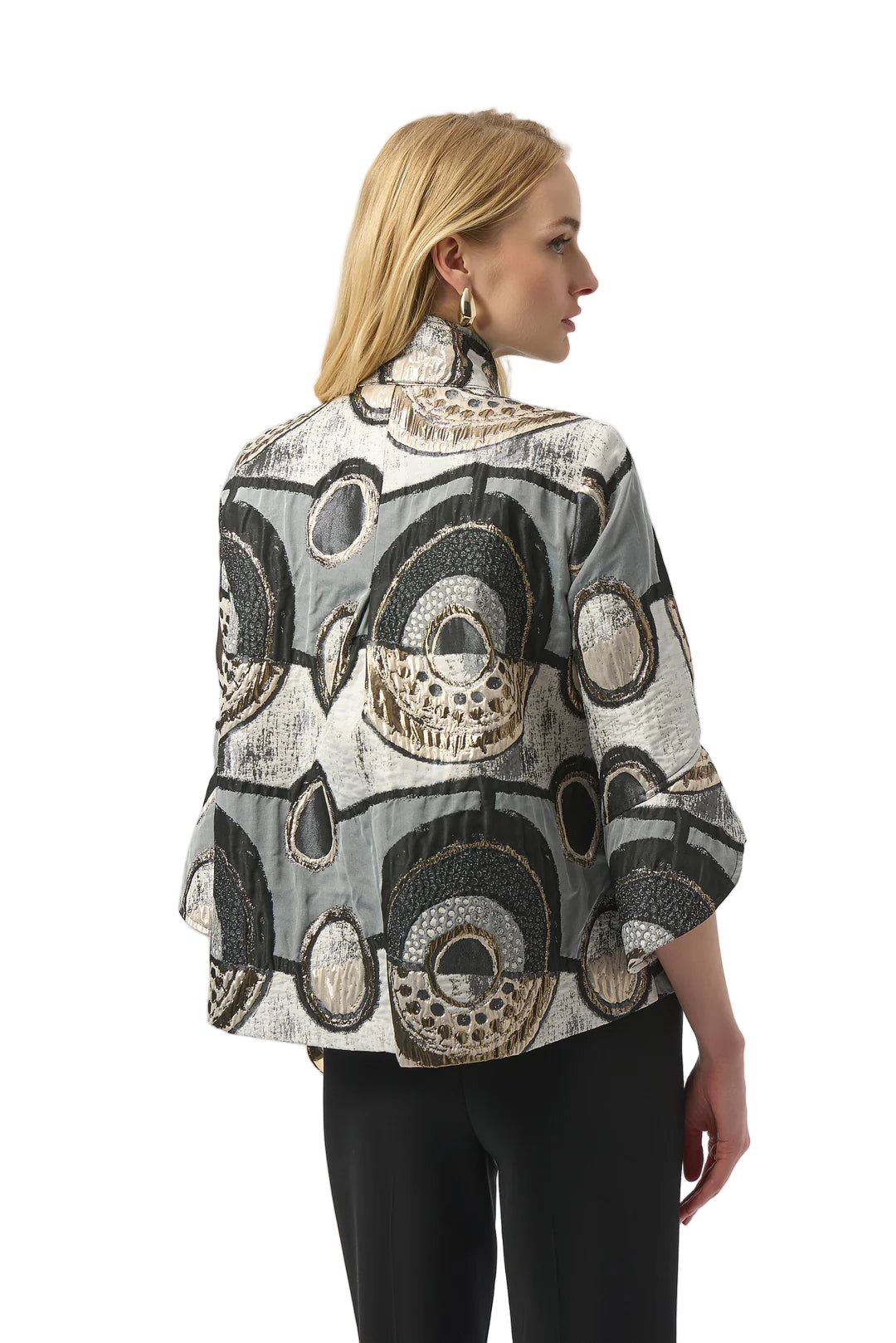 Joseph Abstract Jacquard Trapeze Jacket with  Tulip sleeves (254003-178)(Black Multi )