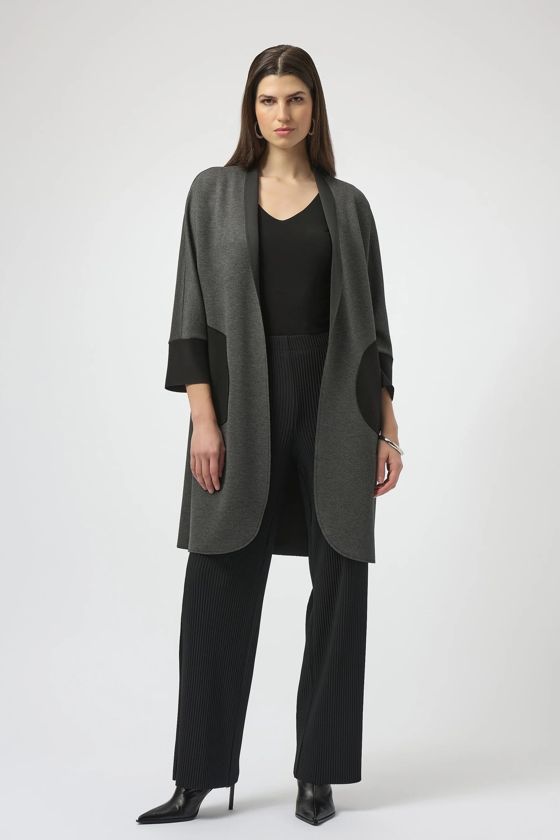 Joseph Ribkoff Scuba Jersey Long Jacket (254040) (Grey/Black)