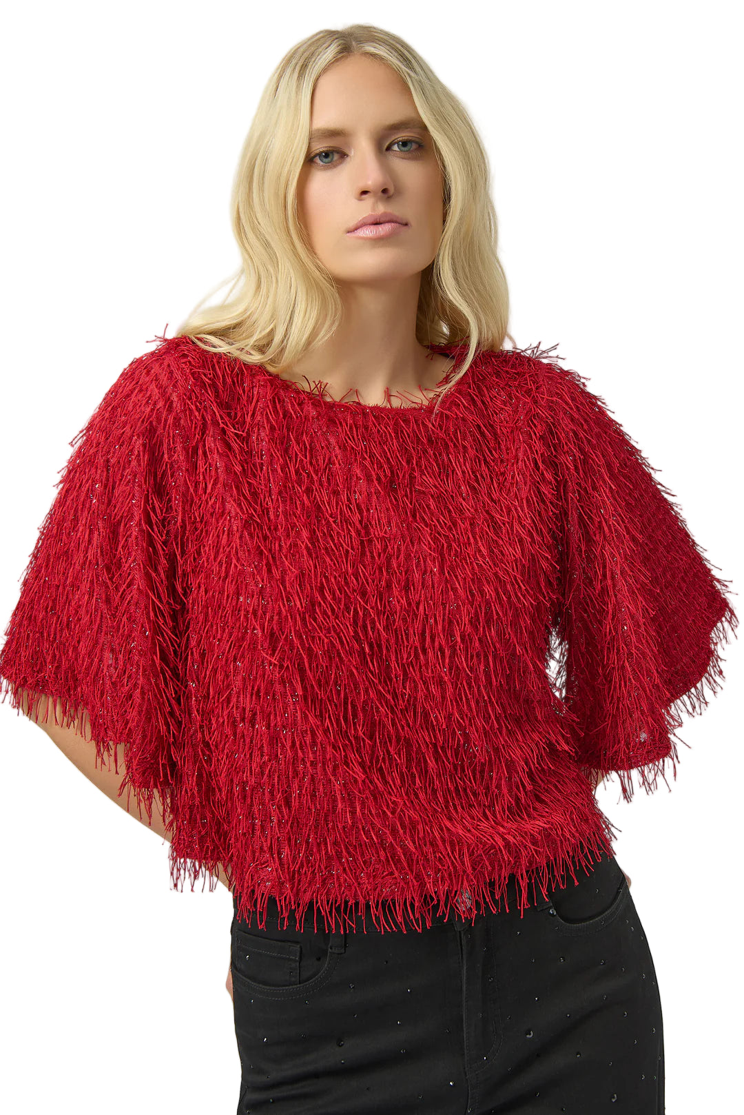 Joseph Ribkoff  Allover fringe Top (245105)(Red Rouge)
