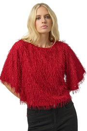 Joseph Ribkoff  Allover fringe Top (245105)(Red Rouge)