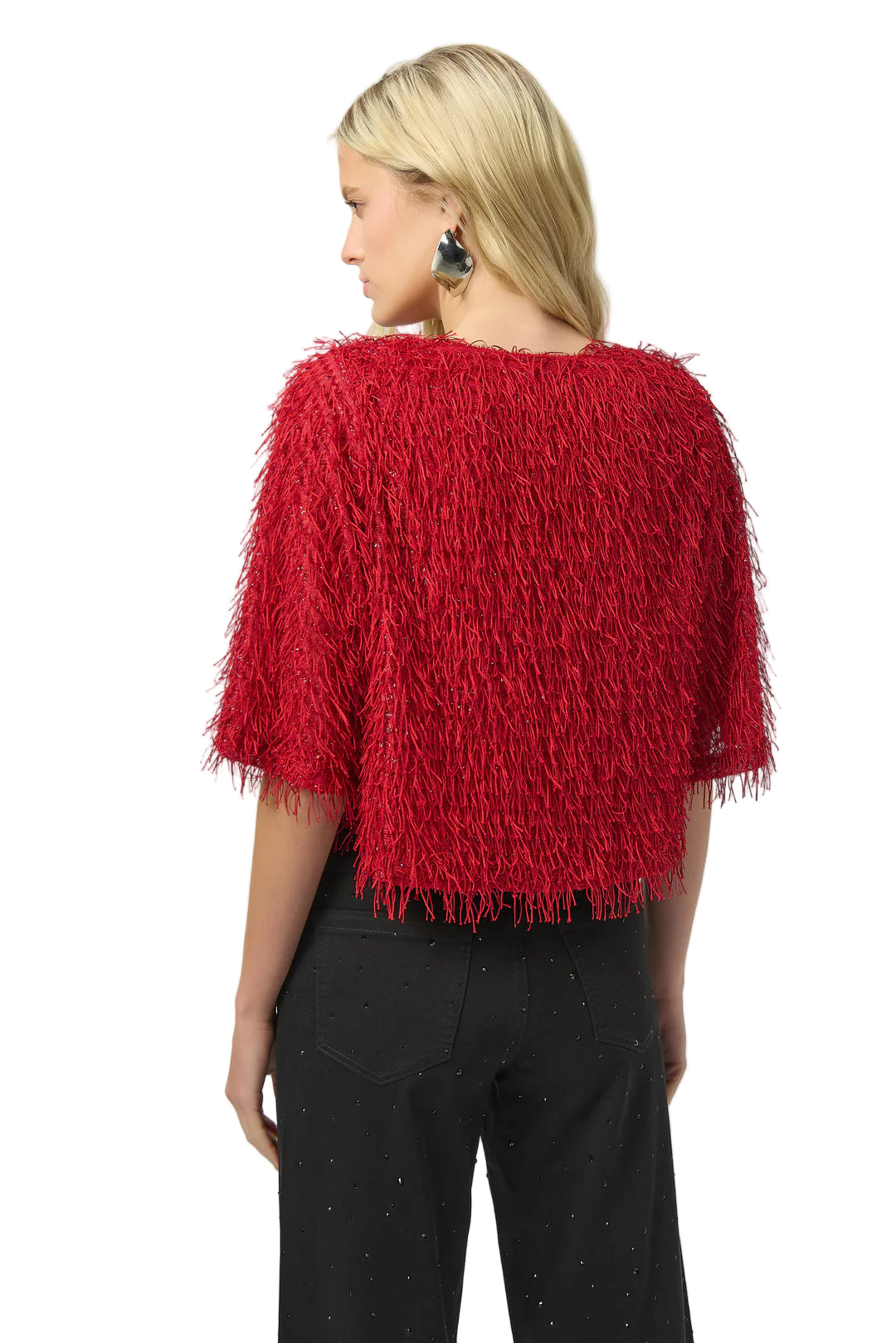Joseph Ribkoff  Allover fringe Top (245105)(Red Rouge)