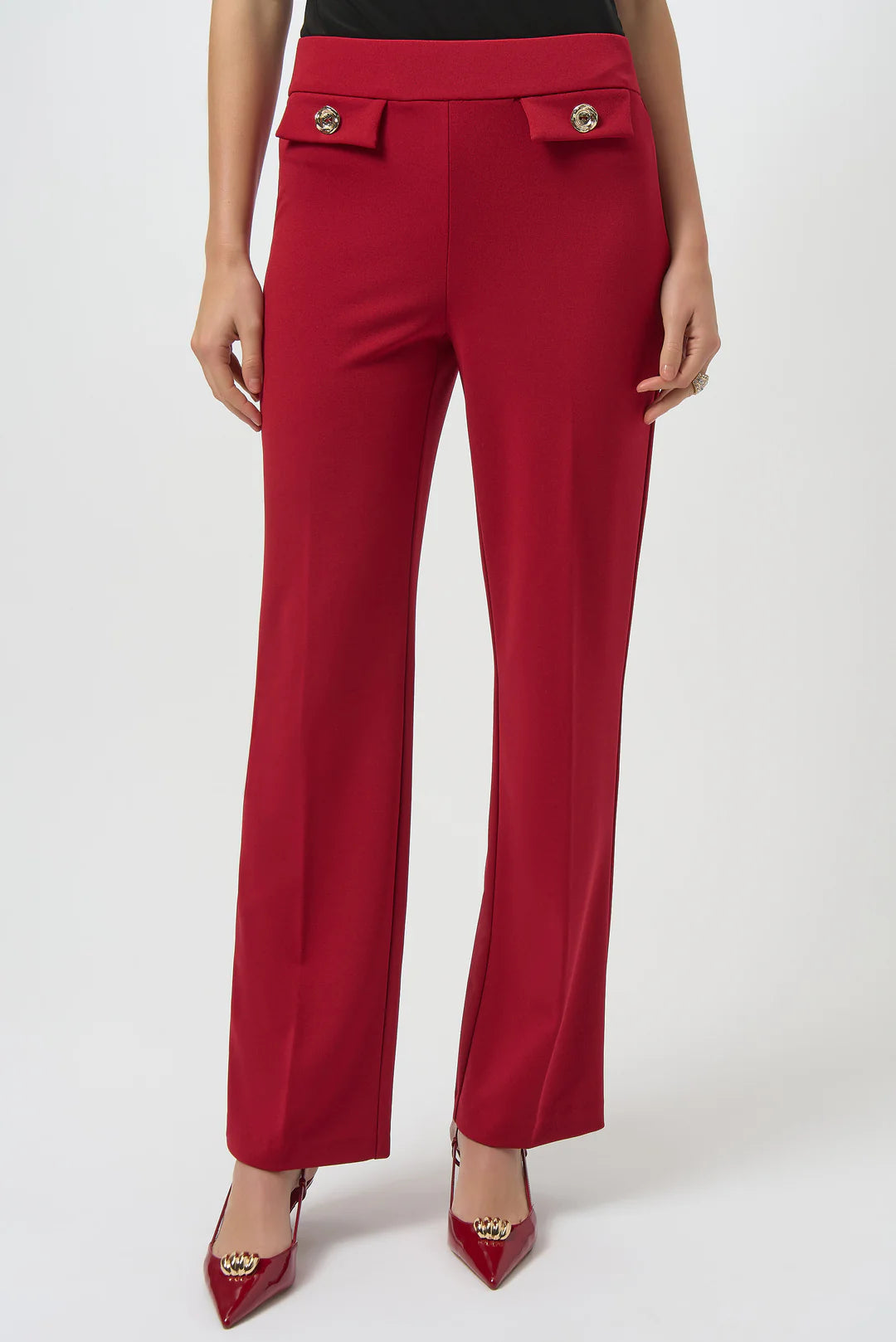 Joseph Ribkoff Pull-on Wide Leg  Pant With Tab/button Detail (254119)(Cherry)