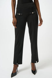 Joseph Ribkoff Straight Leg Solid Pearl Accent  Pant (254185)(Black)