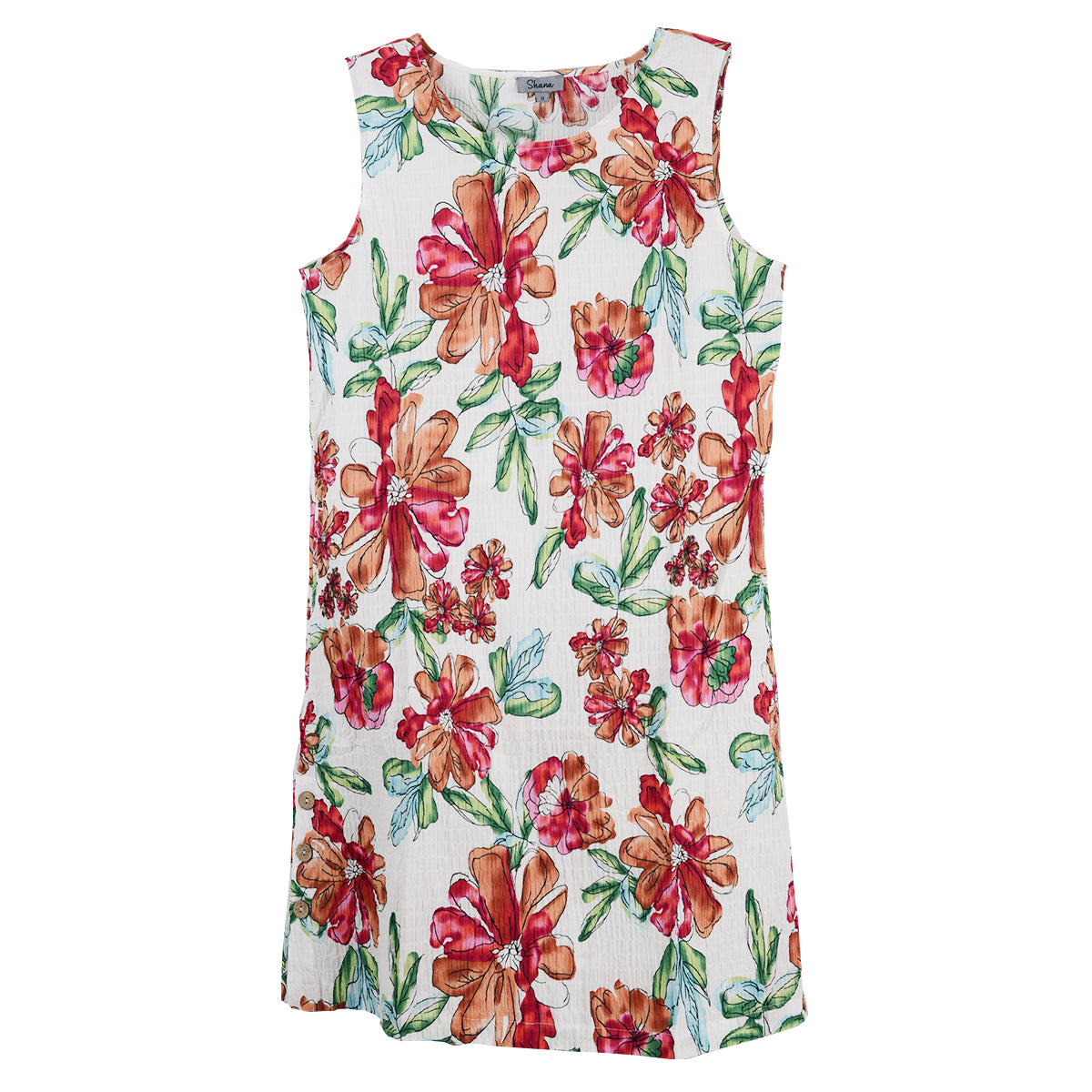 Shana Crushed Floral Travel Tank Dress (White) (25460)