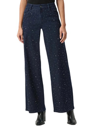 Joseph Ribkoff Rhinestone Wide Leg  Jeans (264921-3302)(Dark Denim Blue )