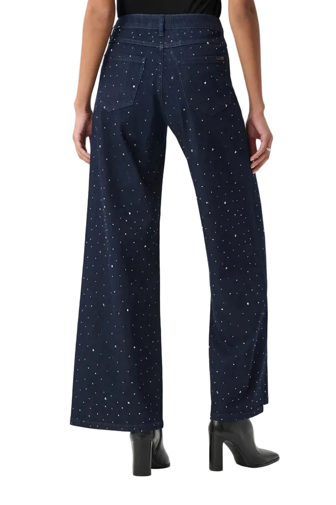 Joseph Ribkoff Rhinestone Wide Leg  Jeans (264921-3302)(Dark Denim Blue )