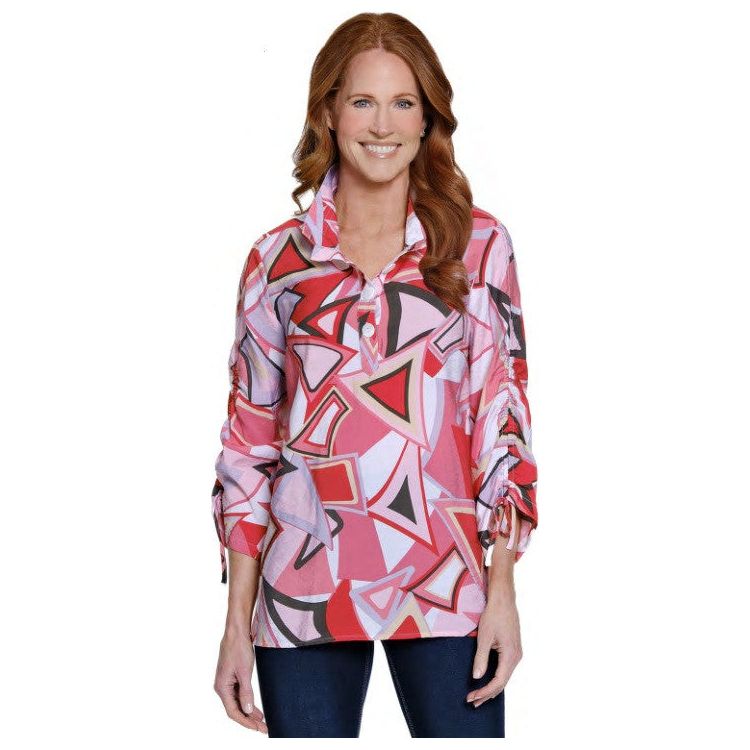 Ali Miles Woven Geo Patter Pop-Over Tunic (PNK)