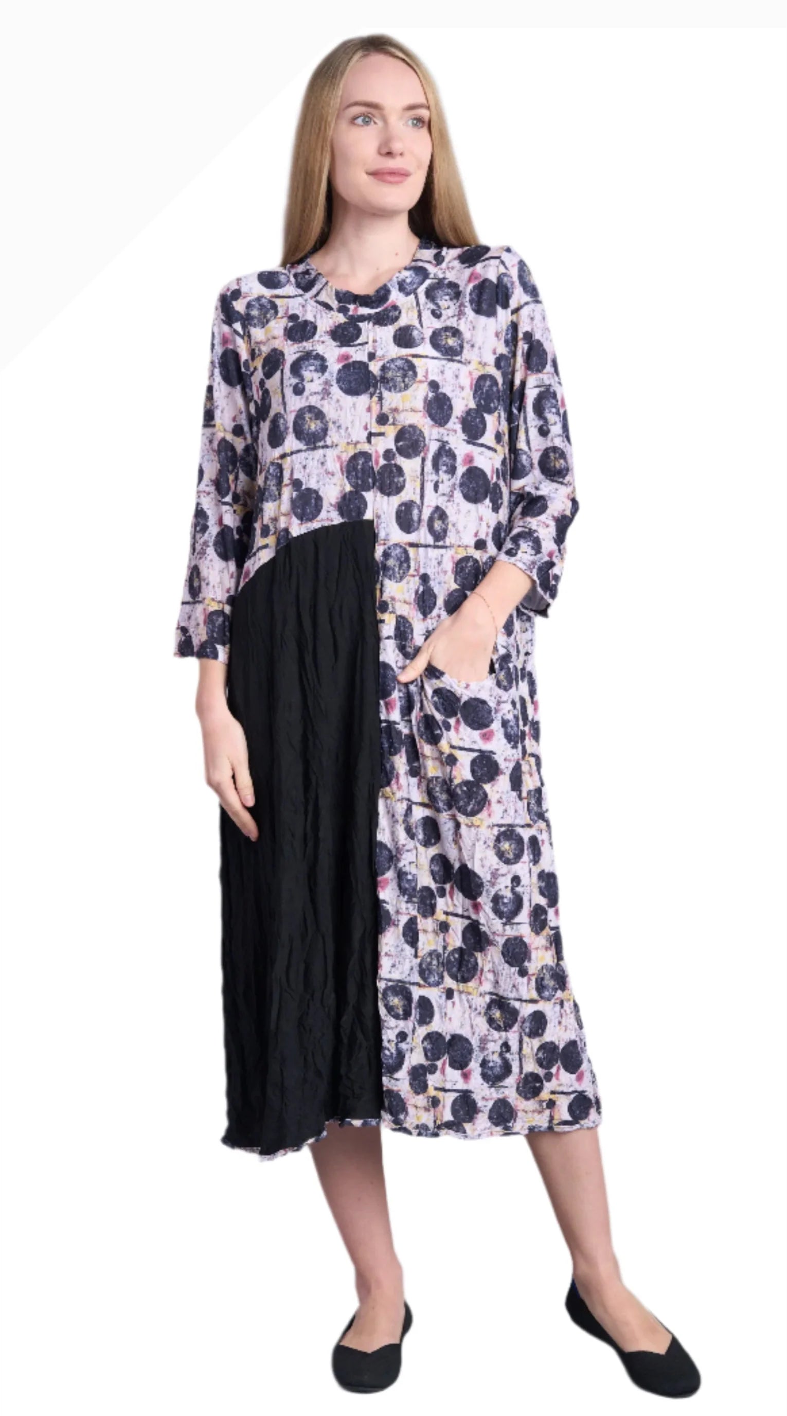 Shana European Crushed Polyester Drop Waist pocket  Dress (25679)