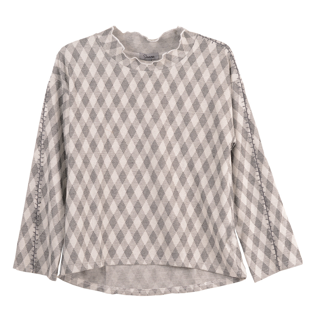 Shana Stitch Detail Mock Neck Top (Gray )(25685)