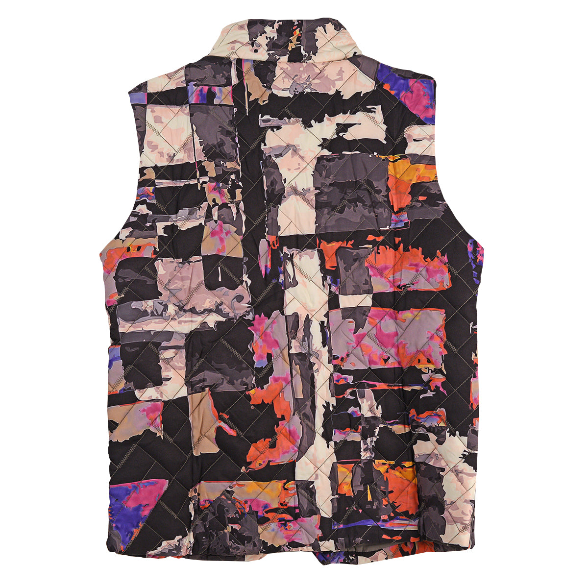 Shana Printed Double Zipper Puffer Vest (BLK)