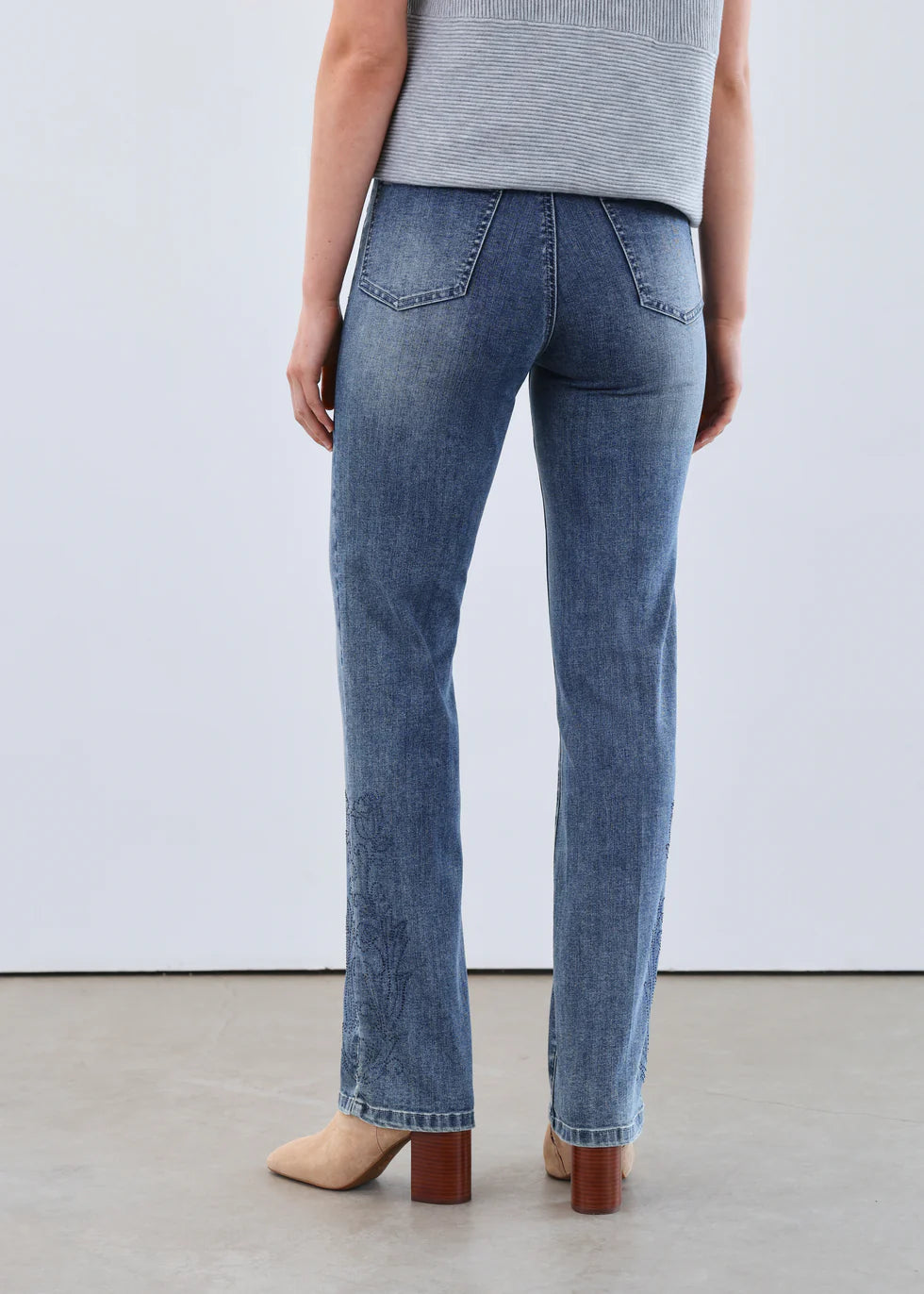 FDJ French Dressing Pull-on Straight Leg Tonal Embellished Jean (2574669)(Medium Blue)