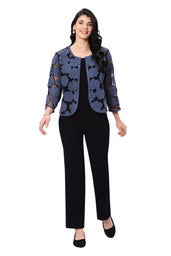 Parsley & Sage Maribell Black Sheer Blue  Floral Short Jacket (25F563E21)
