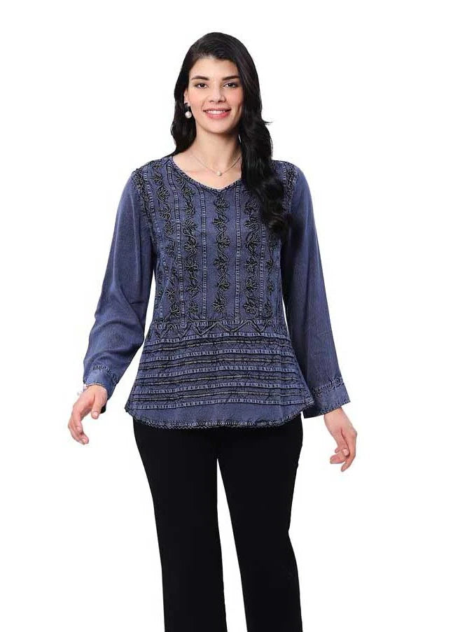 Parsley & Sage Emma Embroidered Tunic (Black )