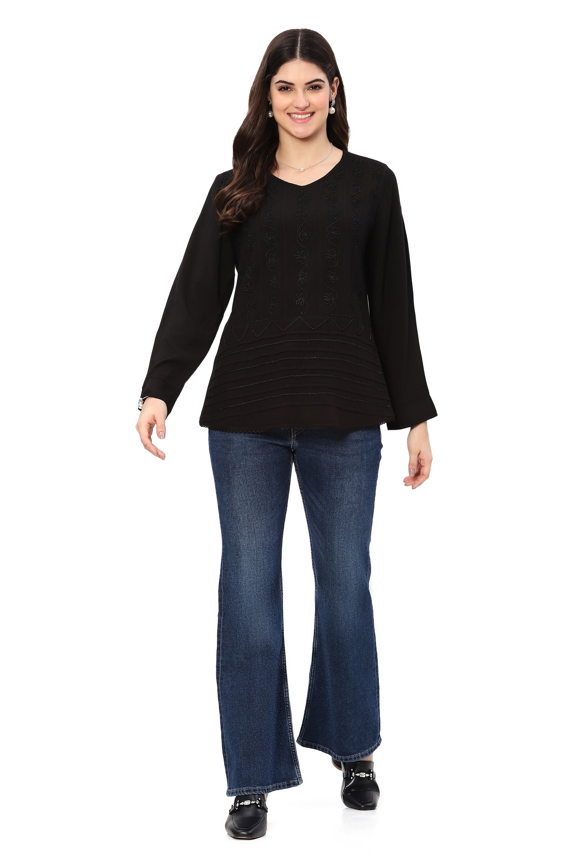 Parsley & Sage Emma Embroidered Tunic (Black )
