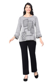 Parsley & Sage Finn Vintage Wash Tonal Embroidery Top (Silver)(25F584C)