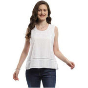 Parsley & Sage Yasmin Solid White Lattice Detail Tank