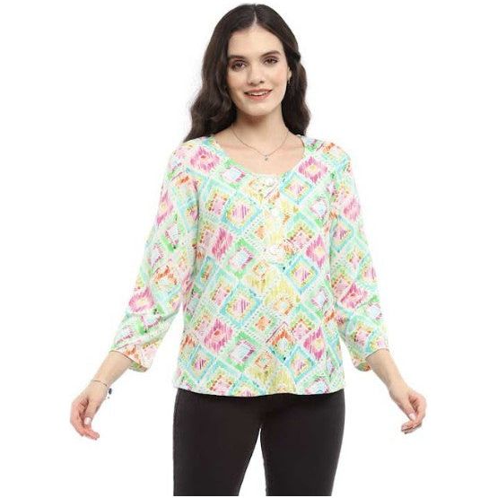 Parsley & Sage Deena Mint Diamond Print Top