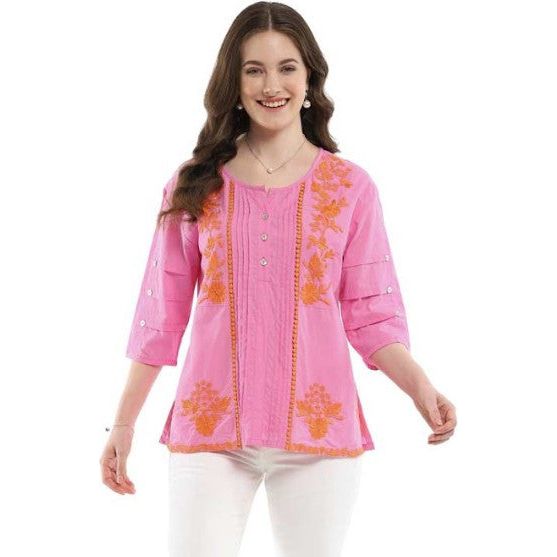 Parsley & Sage Ina Pink Embroidered Top