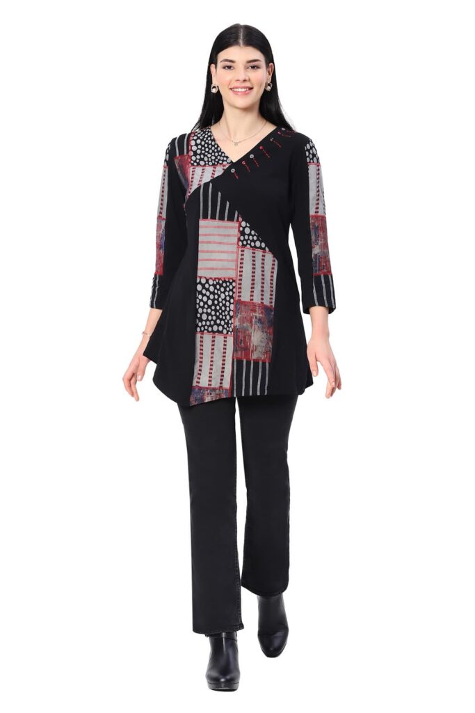 Parsley & Sage Ocean Front Panel Print Tunic Top (Grey)