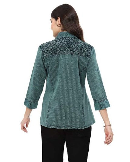 Parsley & Sage Vonda Vintage Washed Tonal Shirt (Green)