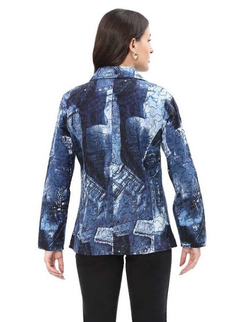 Parsley & Sage Christa Print Reversible Jacket/Shirt (BLU/BLK)