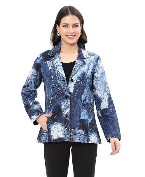 Parsley & Sage Christa Print Reversible Jacket/Shirt (BLU/BLK)