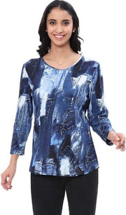 Parsley & Sage Christa Blue Jean Print Top (25F541C)