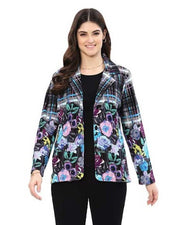 Parsley & Sage Bloom Floral & Plaid Print Jacket (BLK/TURQ/PNK)