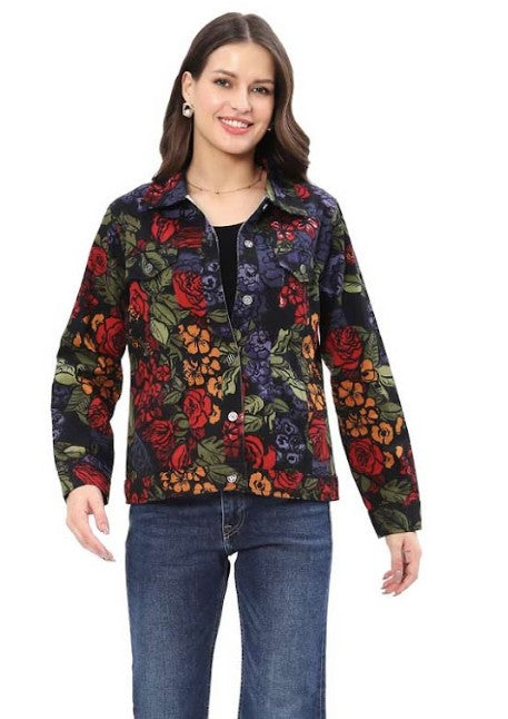 Parsley & Sage Iris Floral Print Jean Jacket